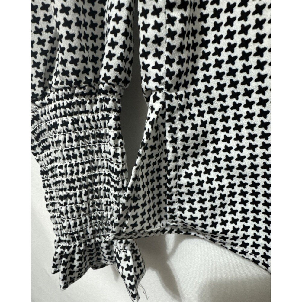 Carolina Belle Montreal Womens Sz S  Houndstooth Pleated Ruffle Chiffon Top - Picture 7 of 15
